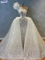 Luxury Floor-length Wedding Dresses Beaded Crystals Ball Gown Dress For Bride Graceful Strapless Bride Gown Robe De Mariée