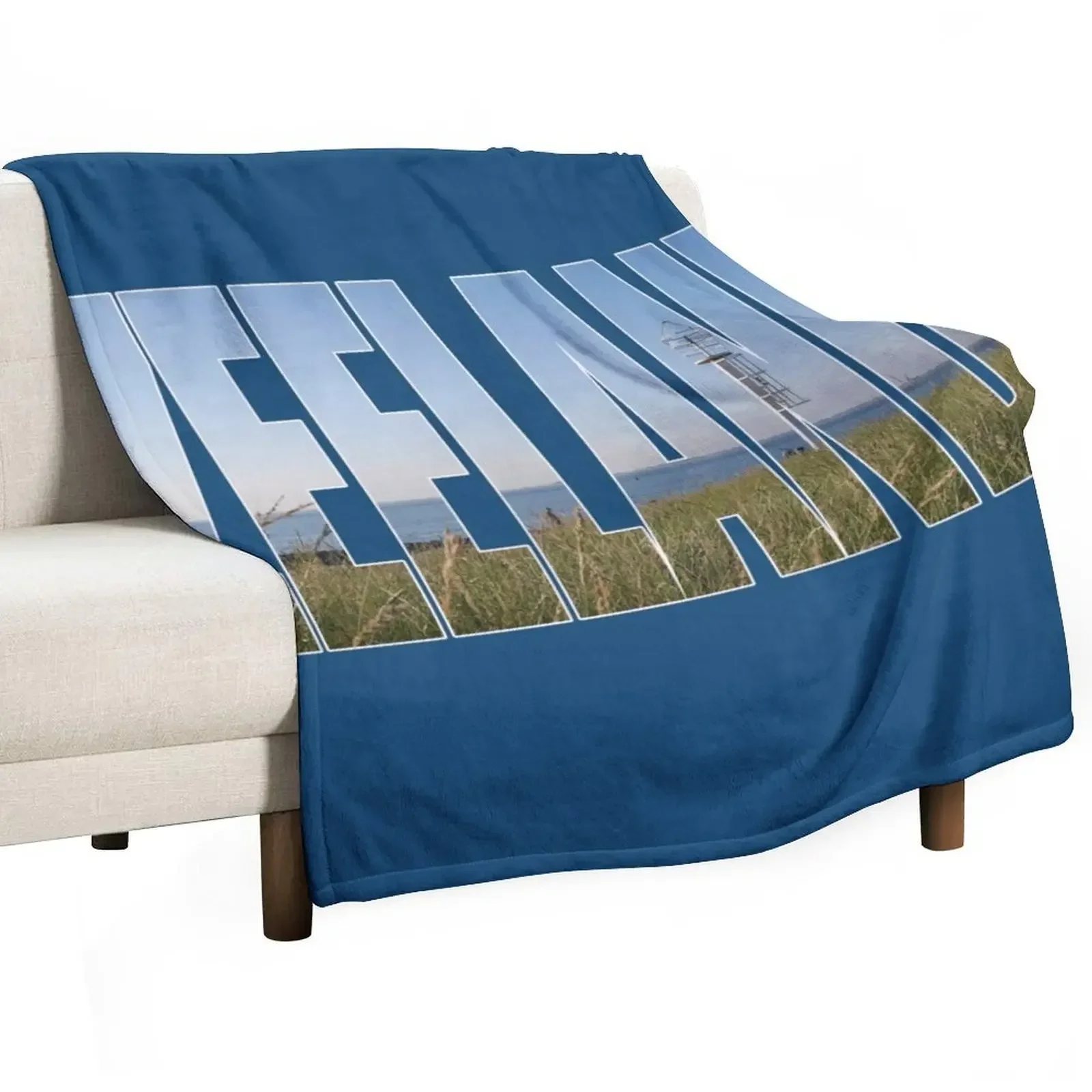 Text Zeeland with overlay of a land and sea landscape in a photo of zeeland in the Netherlands Throw Blanket