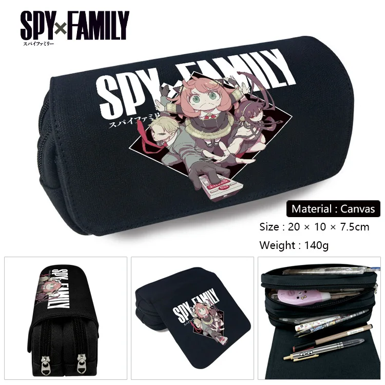 Spy×Family Anime Anya Yor Loid Bond Forger Figuren Cartoon-Druck Leinwand Doppelschichtiges Reißverschluss Stiftetui Schreibwarenbox Geschenk