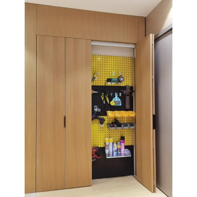 Customized white solid wood lacquered wood veneer flat simple light luxury folding door wardrobe storage room cloakroom door