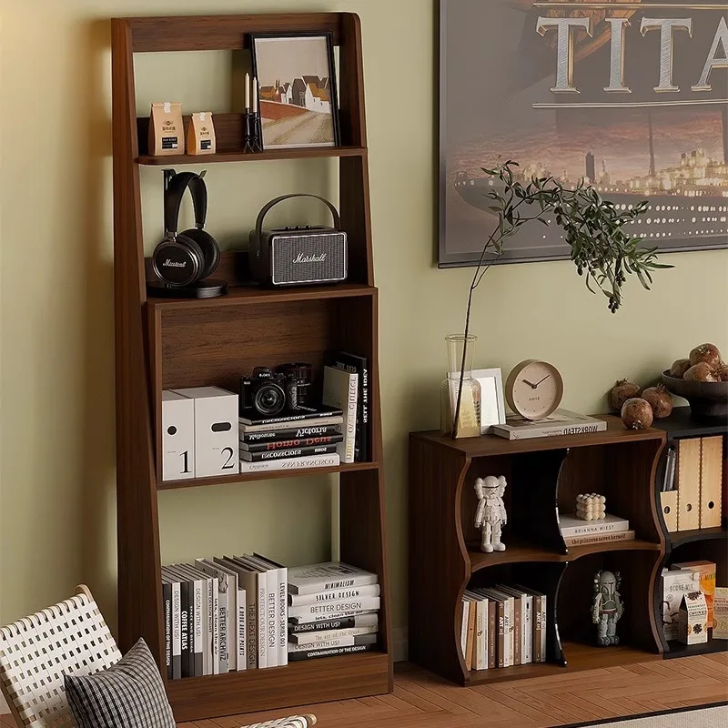 

Bookshelf Black walnut display shelf Bookshelf Medieval living room floor-to-ceiling multi-layer storage rack Retro ultra-thin