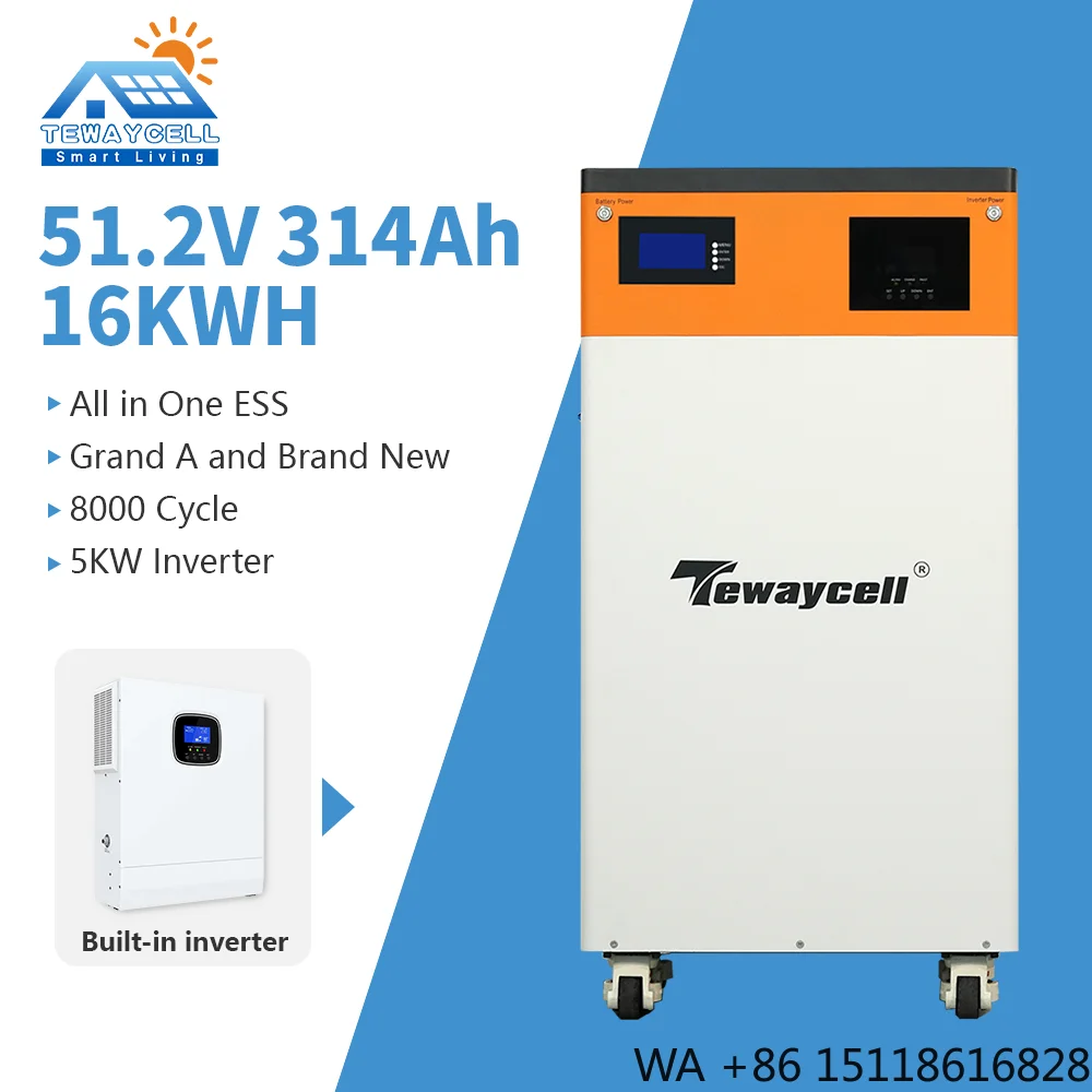 16kWh Built-in 5KW Inverter 51.2V 314Ah LiFePO4 All-in-One Solar Power Home Energy Storage Battery System Grid CAN