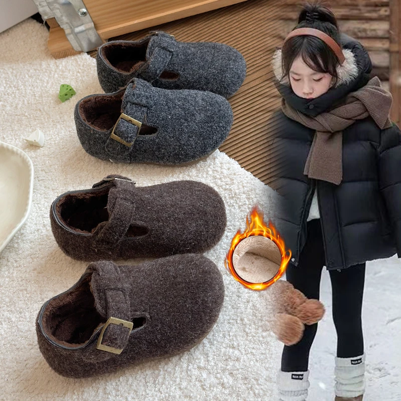 نسخة جديدة لعام 2025 أحذية أنيقة للأطفال أحذية قطنية صوفية خشنة للفتيات أحذية للأولاد بنعل ناعم متعددة الاستخدامات للأطفال #1