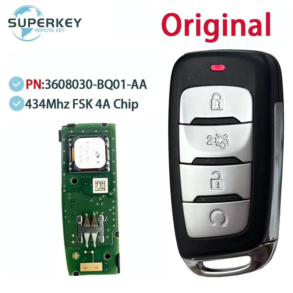 

Original 4 Buttons 4A Chip 433MHZ Remote Control FOB Car Key For ChangAn CS35 Plus CS85/95 2021-2022 3608030-BQ01-AA