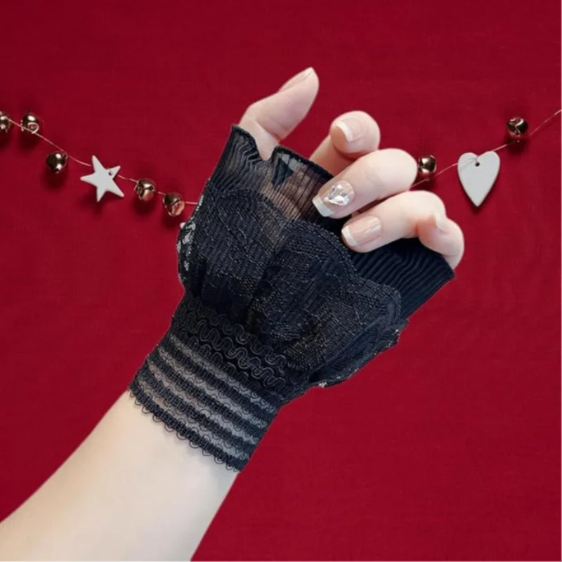 

1 пара универсальных красивых накладных манжет с кружевом, декоративные расклешенные манжеты с рюшами до локтя, аксессуары для декора рукавов свитеров