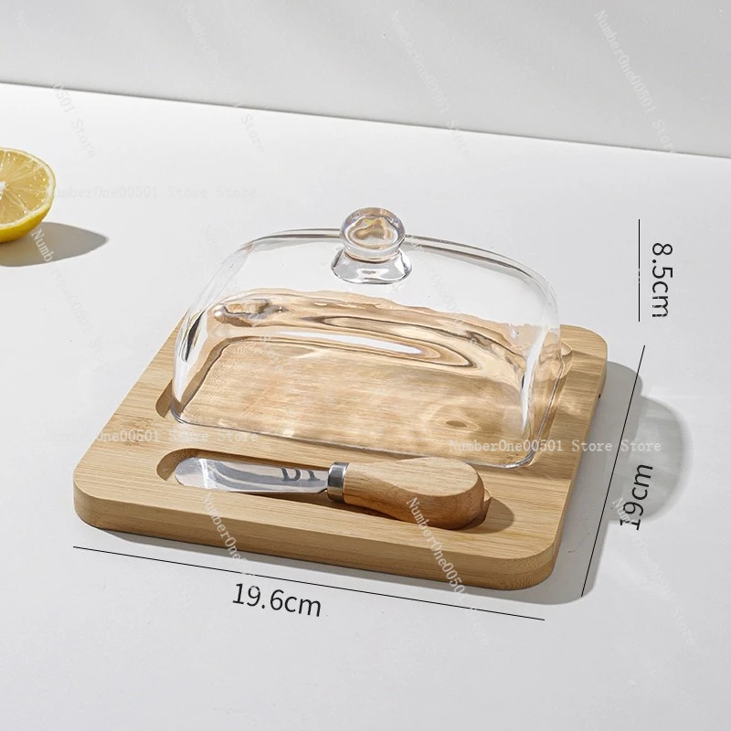 

Glass Butter Dish Lid Style Cheese Cake Storage Box with Stainless Steel Spreader Butter Keeper Container with Cover