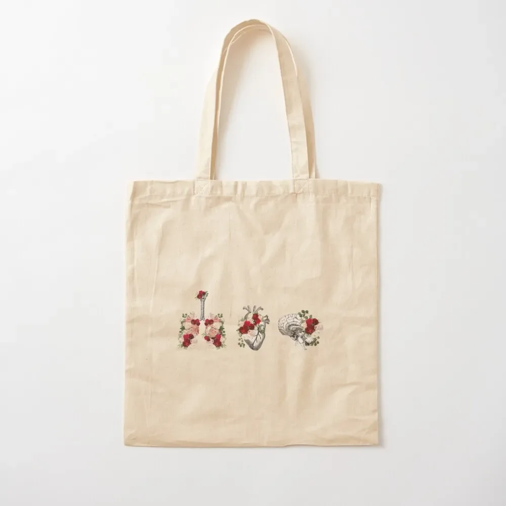 

Heart, brain and lungs, floral anatomy with roses and flowers, art and anatomy with botanical elements Tote Bag