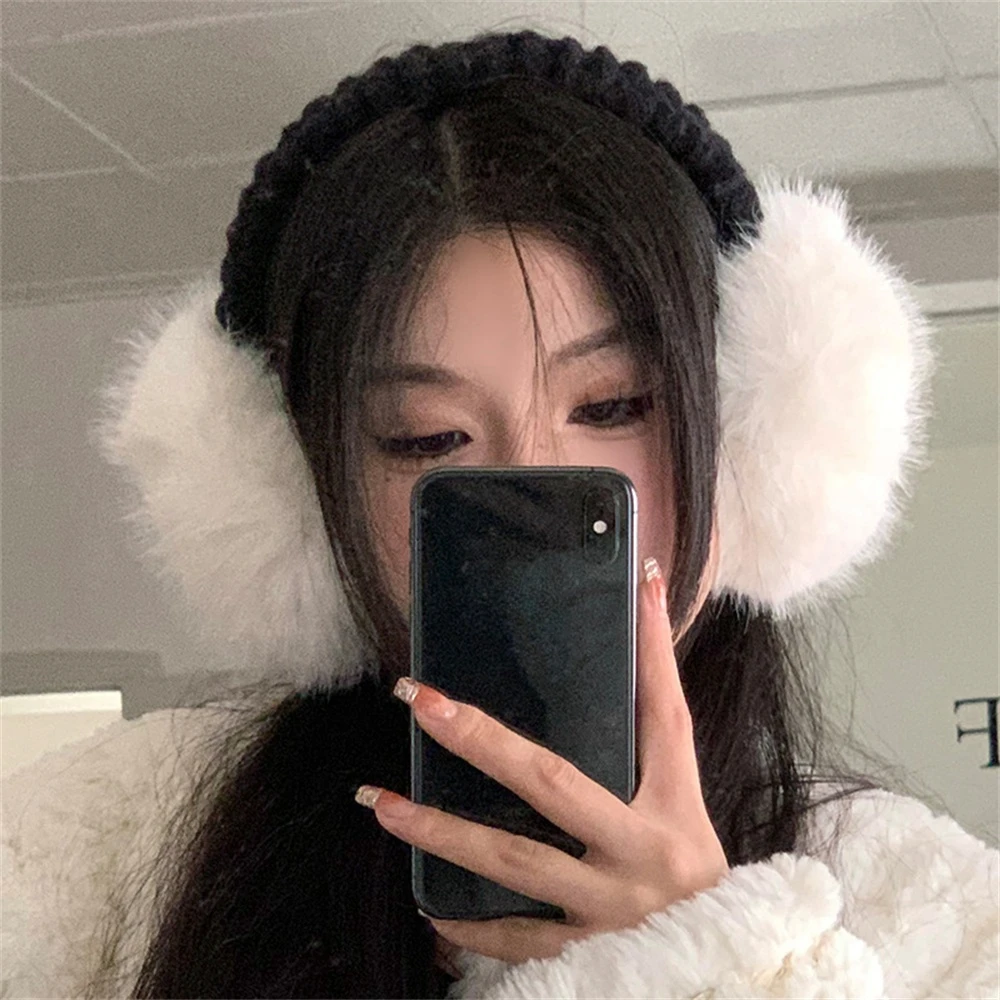 Cute Plush Fur Headphones Women Winter Warm Earmuffs Soft Cashmere Solid Fur Earplugs Fashion Unisex Ear Cover Outdoor Supplies