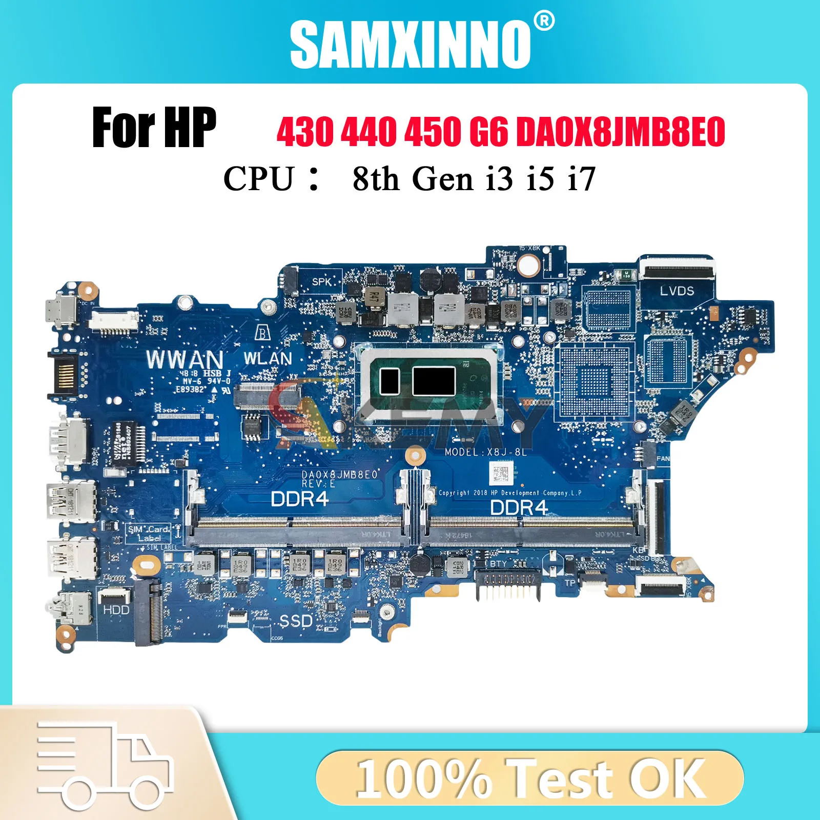 

DA0X8JMB8E0 For HP ProBook 440 450 G6 Laptop Motherboard With i5 i7 CPU UMA Tested OK