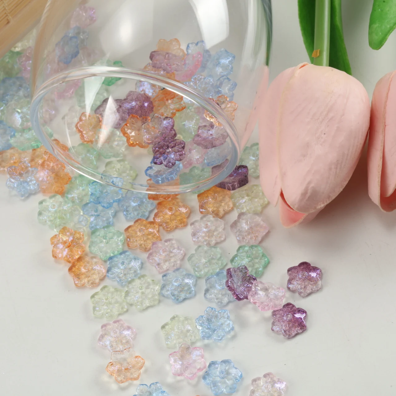120-960pcs 10mm Multicolor Translucent Snowflake Glass Beads for DIY Jewelry Bracelet Necklace Phone Lanyard Making