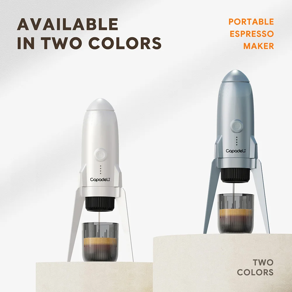 新型3in1セルフヒーティングポータブル電気エスプレッソマシン、キャンプ用トラベルコーヒーメーカー、粉末コーヒー、DG、NSカプセルポッド対応