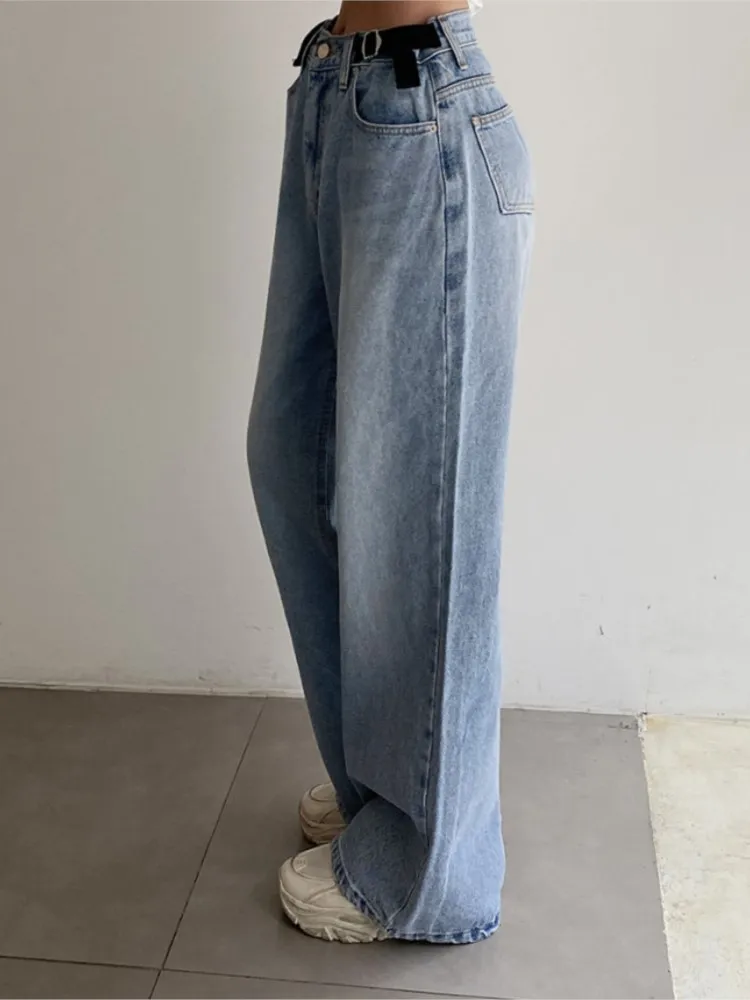 Jeans Autumn Long Pant Women Loose Pleated Korean Style Ladies Straight Trousers Fashion Casual Woman High Waist Pants