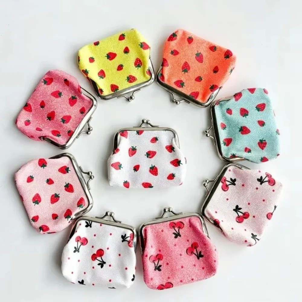 New Fruit Pattern Coin Purse Hasp Closure Multifunctional Lipstick Pouch Strawberry Cherry Print Small Change Purse for Girls