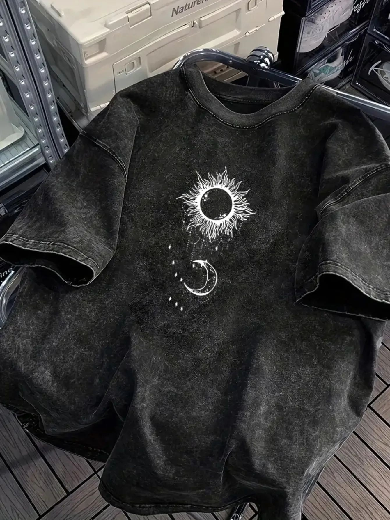 Summer Men's Casual Loose Retro Washed Black Short-sleeved T-shirt Simple Print Pattern Suitable Outdoor Activities Daily Wear