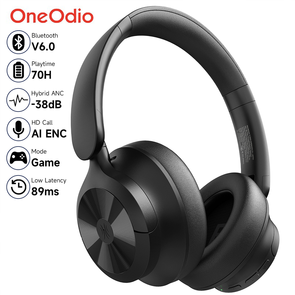  Oneodio A1 Pro Bluetooth 6.0 Wireless ANC Headphones On Ear Hybrid Active Noise Canceling Headset With ENC Mic Low Latency Mode 