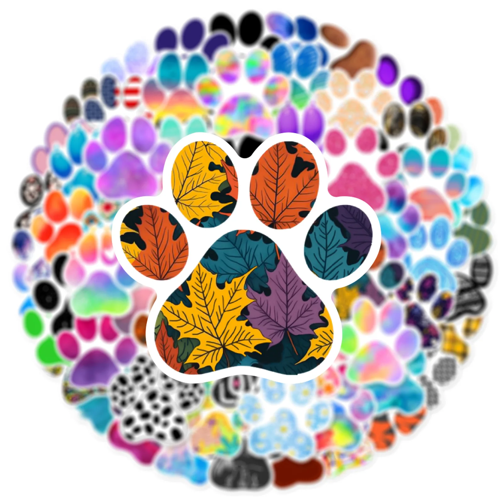 64Pcs Cute Cartoon Cat Dog Paw Print Stickers Animals Paw DIY Sticker Scrapbooking Phone Luggage Skateboard Waterproof Decals