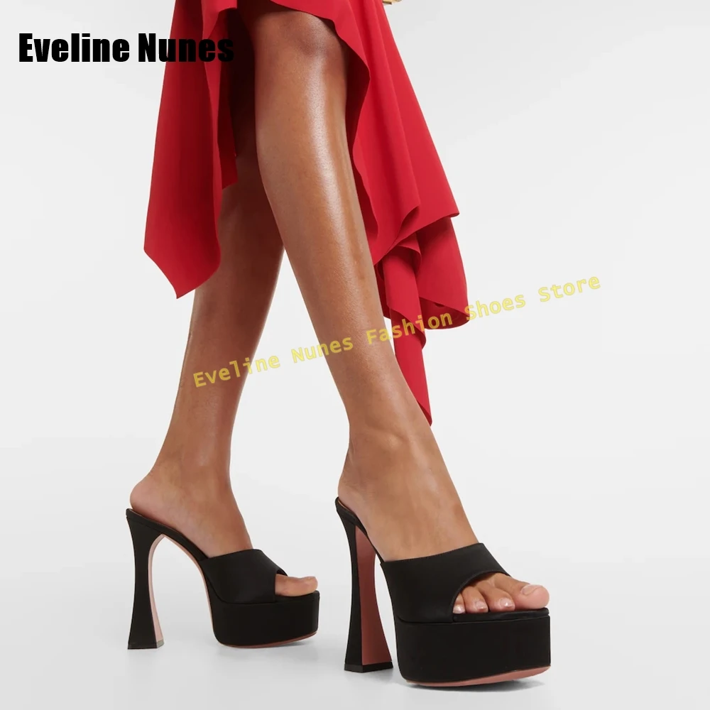 Rhinestone Peep Toe Platform Silver Sandals 2025 Summer Square Toe Block Heels Shallow Slip On Women Sexy Slippers Runway Show