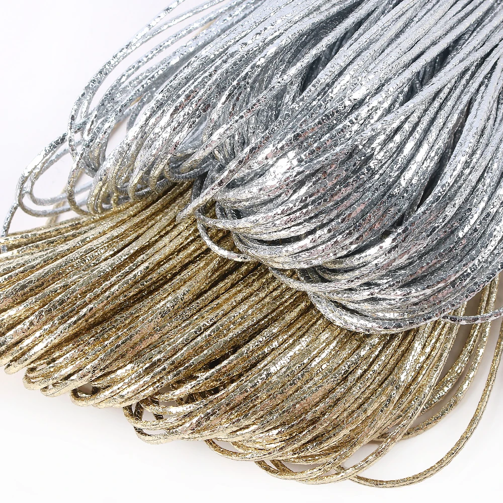 Corde en cuir PU brillant de 2m, Texture de glace pilée, ruban rond de 2mm, cordon d'étiquette, sangle décorative pour bricolage, accessoires de bijoux pour vêtements