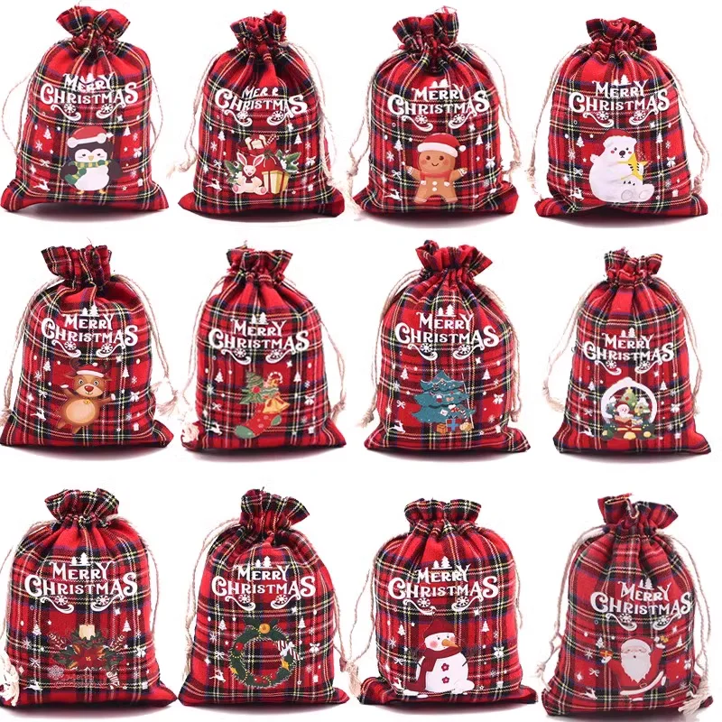 

Hot Sale 4Pcs/Lot Christmas Red Cotton Bags 10x14 13x18cm Xmas Candy Gift Bag Small Drawstring Pouch Nice Jewelry Packaging Bags