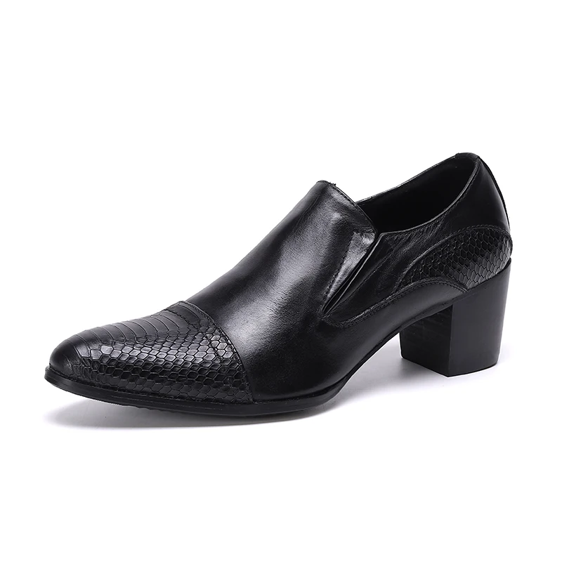 Original Male Serpentine Pointed Toe Shoes Wedding High Heel Dress Shoes Man Plus Size Business Office Genuine Leather Shoes