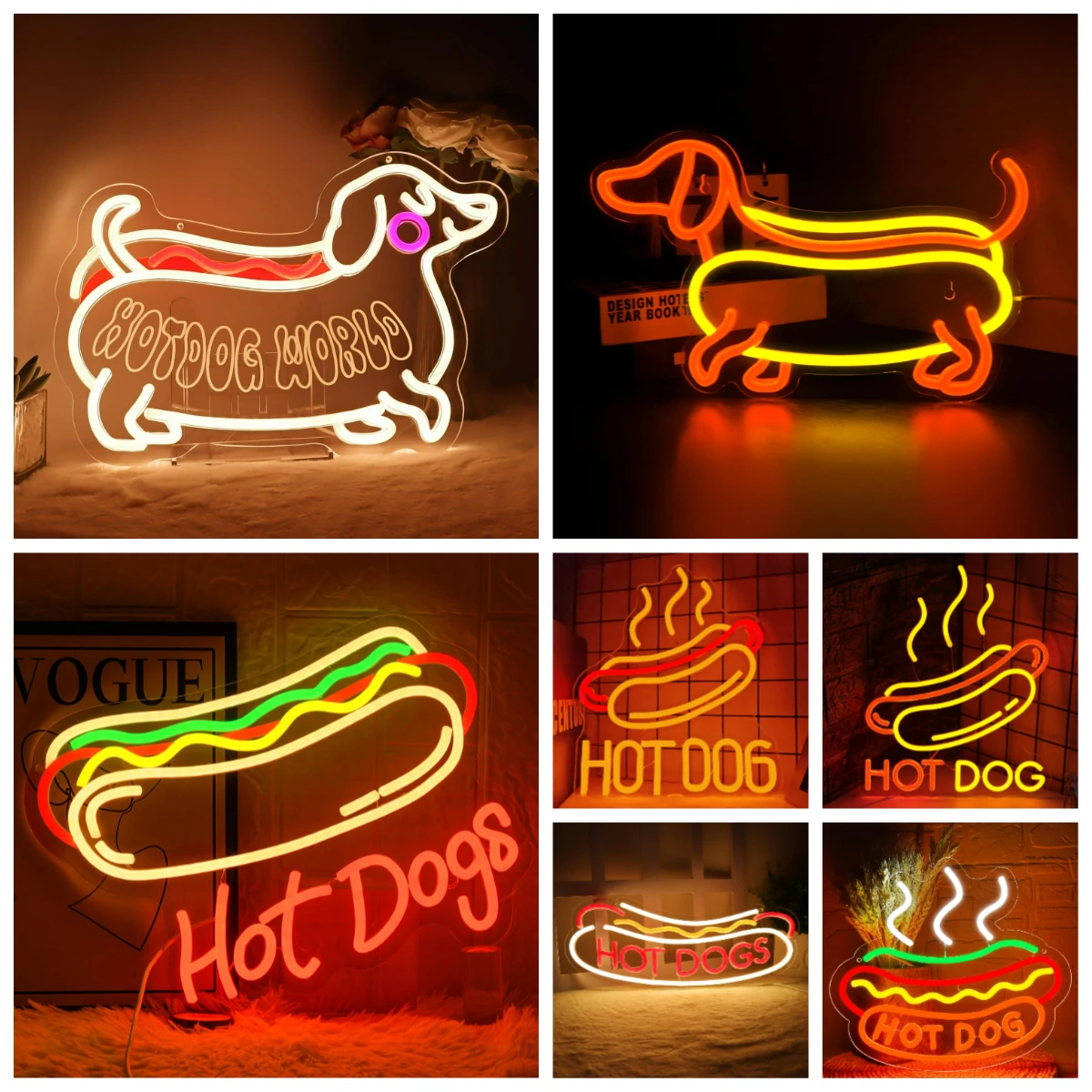 Hot Dog World Dachshund Neon Sign USB LED Light For Kitchen Cafe Restaurant Kids Room Wall Decoration Signboard Light