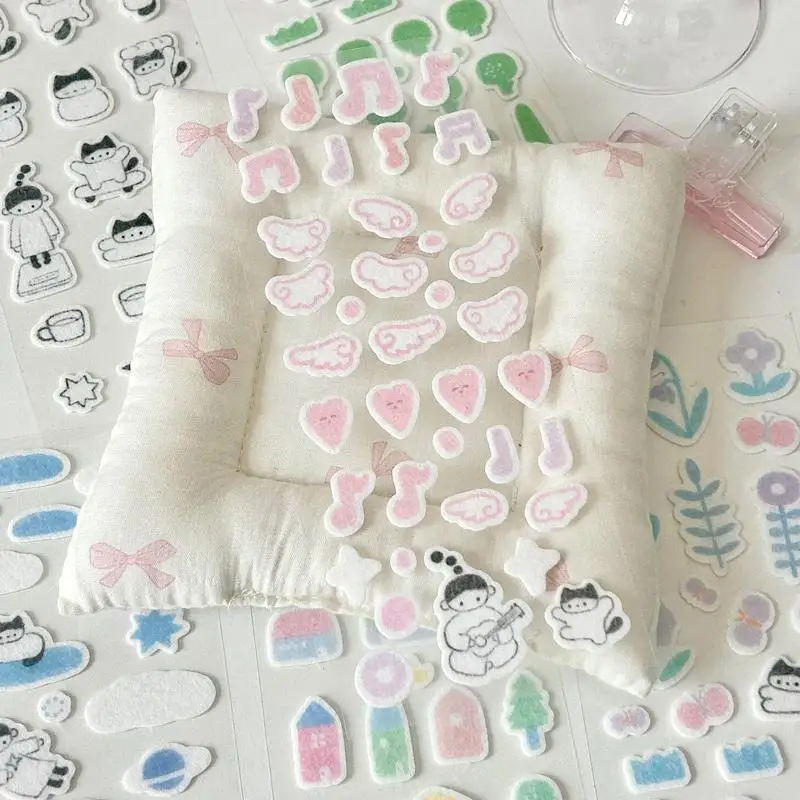 Kawaii  3D Felt Stickers Cartoon Cat Wing Notes Flocking Fabric Decorative Stickers DIY Phone Laptop Sticker