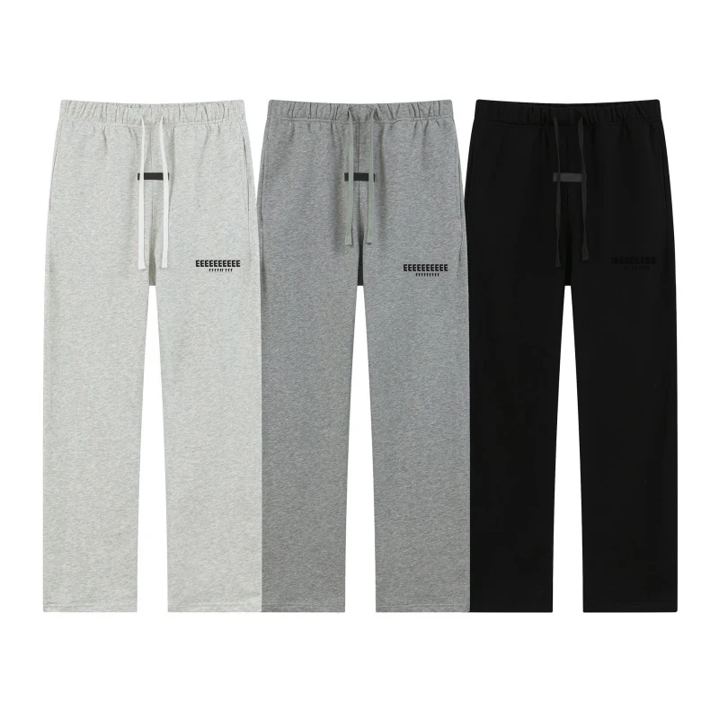 

24fw Classic Brand Flocking Letter Print Sweatpants High Quality Double Line Logo Casual Pants Loose Fashion Straight Pant