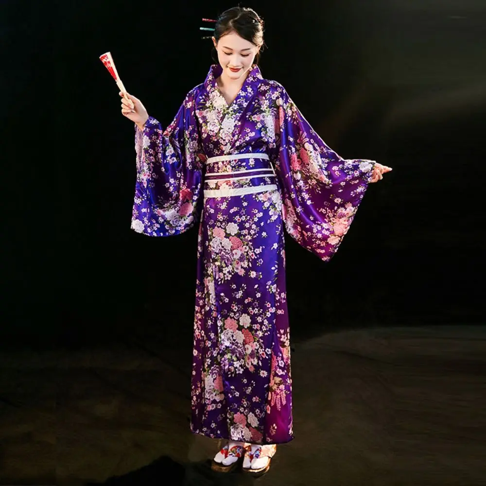 

Cosplay Costume Traditional Japanese Kimono Printed Floral Elegance Sakura Girl Kimono Dress Asian Japanese Style