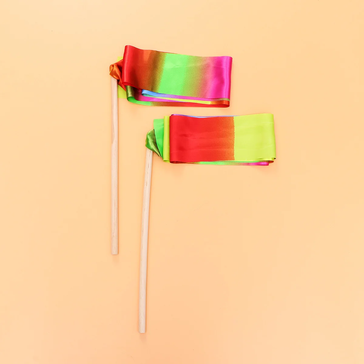 2 قطعة أشرطة الرقص للجمباز التدوير قضيب أشرطة 200x10 سنتيمتر مقبض خشبي نسيج الساتان قوس قزح نمط مثالية للسيرك #4