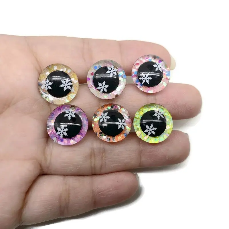 24pcs new design 9MM 12mm 14mm 16mm to 35mm craft eyes glitter toy safety eyes 3D snow eyes doll eyes with washer