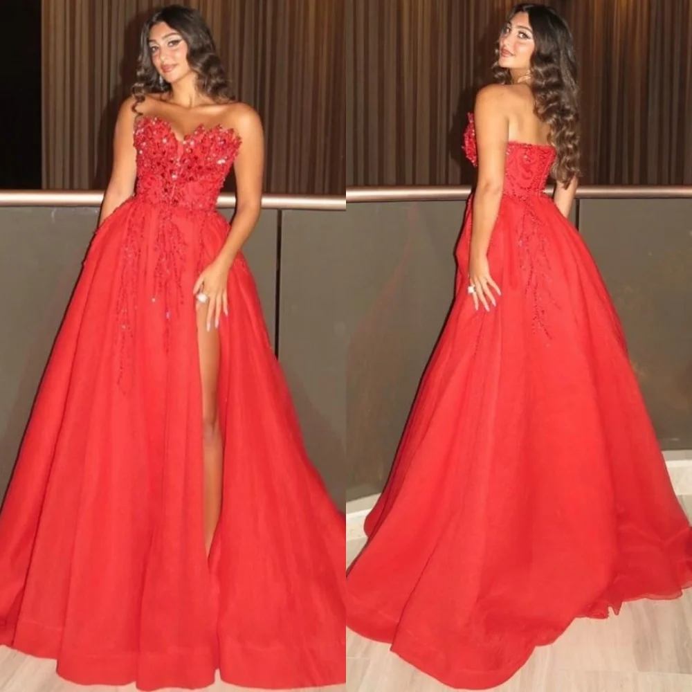 

Customized Sparkle Exquisite Jersey Sequined Pleat A-line Strapless Long Dresses Bespoke Occasion Casual