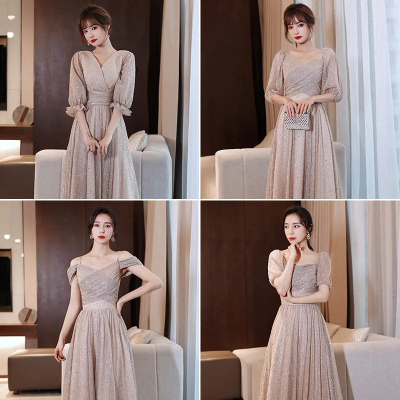 Sequins Bridesmaid Dresses Temperament New Summer Long Sleeve Sisters Group Evening Dresses Student Graduation Party Show Slim