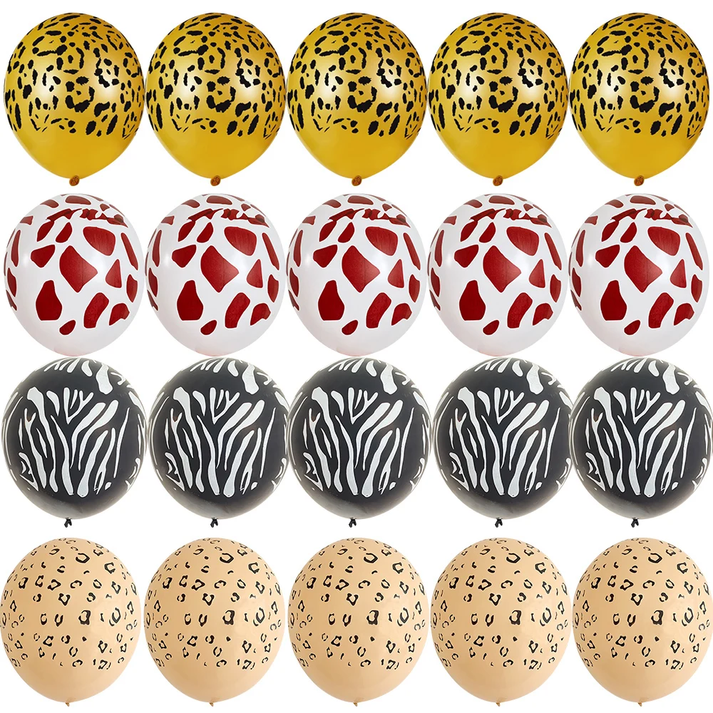 10pcs Giraffe/Zebra/Tiger/Leopard Animal Pattern Balloons for Kids Wild One Jungle Safari Birthday Party Decoration Supplies