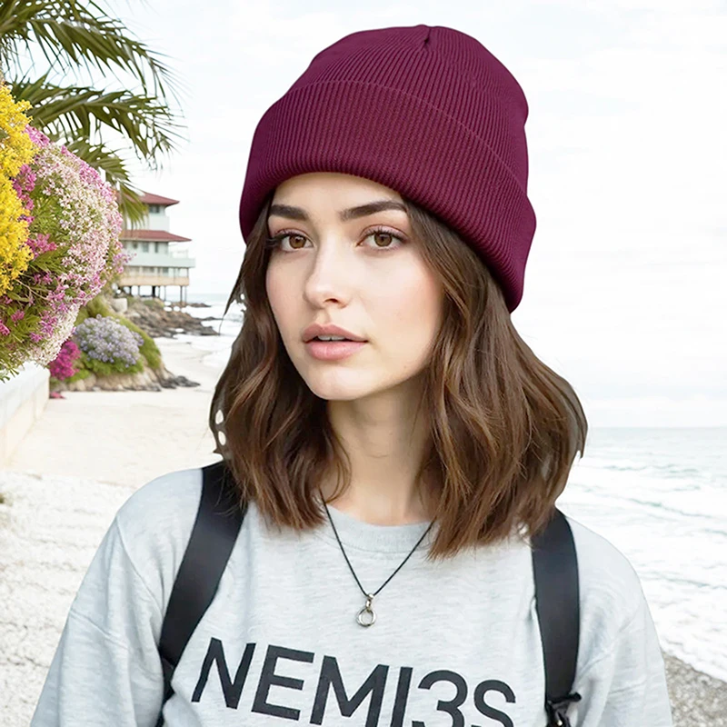 秋冬の女性用ウール帽子 カールソリッドカラー 多用途帽子 男女兼用 フリップコールドハット ドームニット帽子