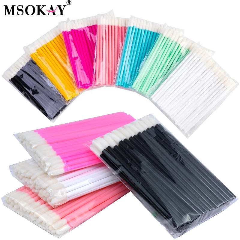 50Pcs Wholesale Disposable Mini Lip Brushes Colorful  Eyelash Eyebrow  Brushes Applicator Gloss Lipstick Swabs Makeup Tools