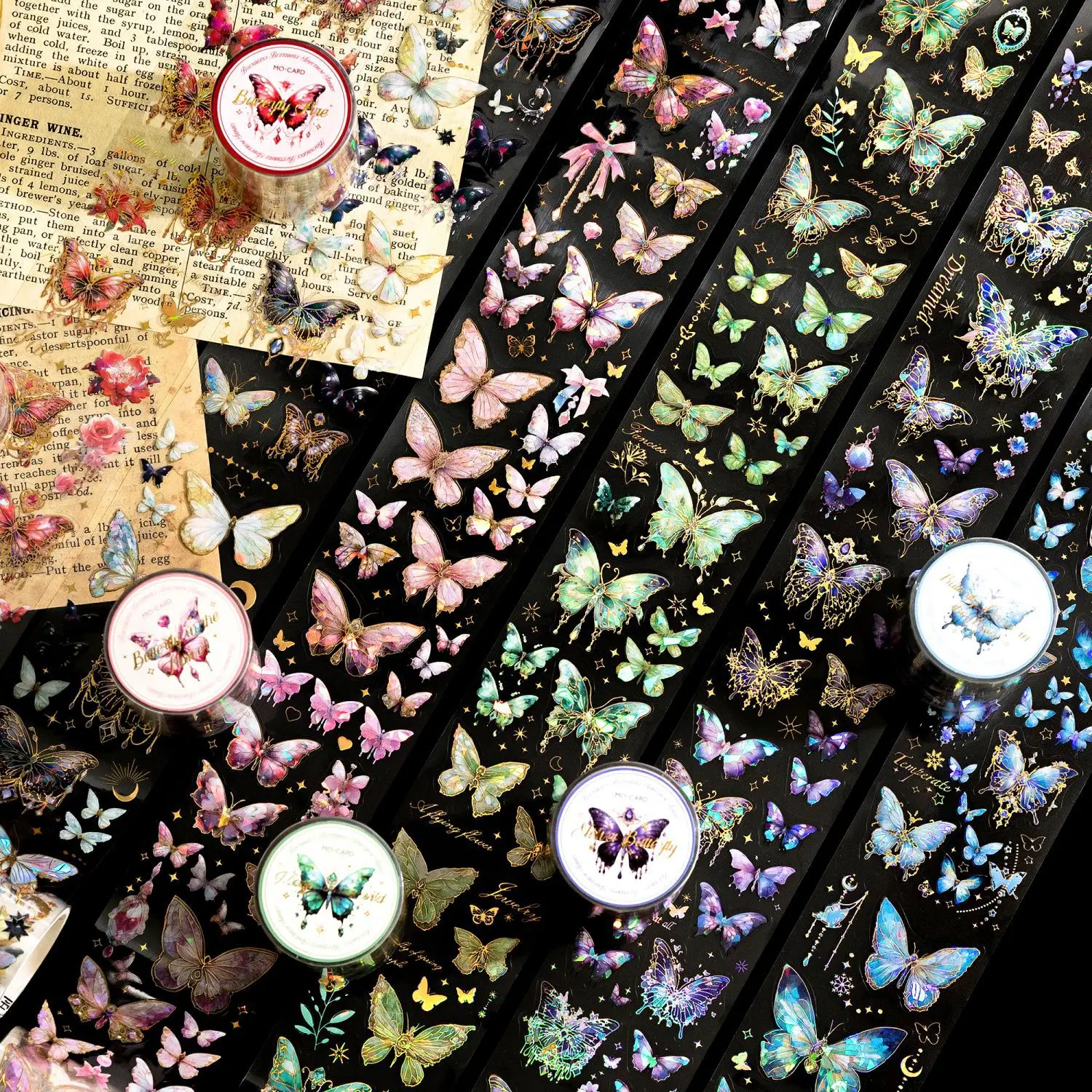 1 roll Vintage unbounded butterfly PET tape European hand tent DIY decorative collage base material paste Junk Journal Supplies