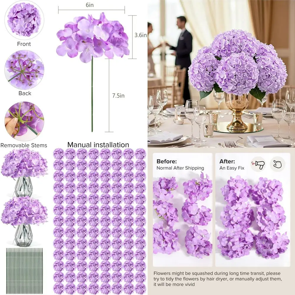 

Искусственные цветы гортензии из фиолетового шелка, набор из 204 штук для домашнего декора и свадебных композиций