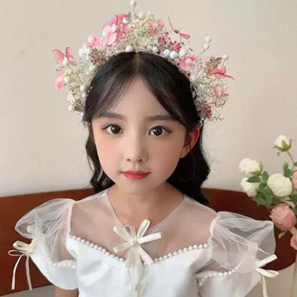 

Bohemia Style Butterfly Fairy Hair Hoop Beads Simulation Flower Flower Headdress Silk Ribbon Adjustable Wreath Headband Wedding
