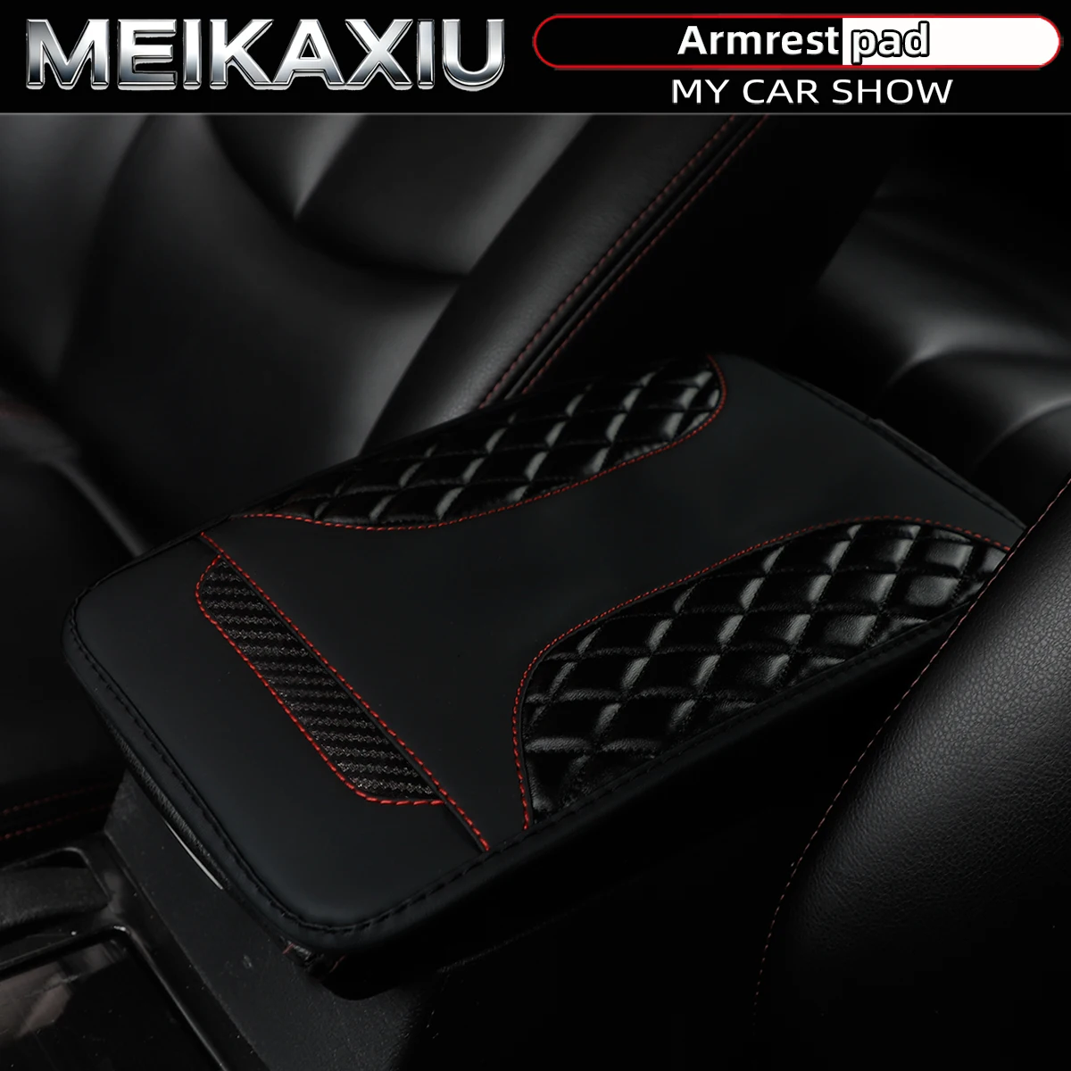 

3D ромбовидный узор из искусственной кожи, вышитый кристаллом углеродного волокна, подлокотник для автомобиля 32x19 см, декоративный предмет для автомобиля на весь сезон