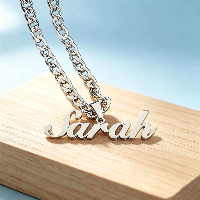 Stainless Steel Personalized Name Pendant Necklace Cuban Link Chain Woman Man Custom English Arabic Hebrew Name Necklace Jewelry view 2