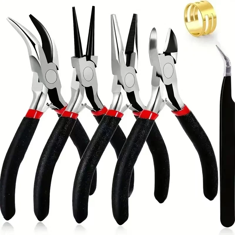 6-Piece Premium Jewelry Pliers Set - Expert-Grade Tools for Crafting with Flat, Round, Needle, Curved, and Diagonal Nose Pliers