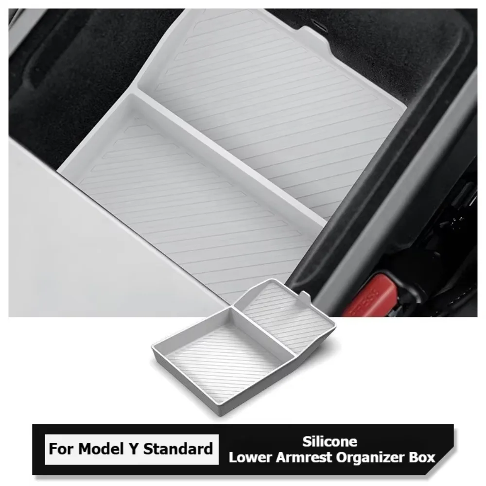 Silicone Center Console Armrest Lower Storage Box Organizer Tray Mat For Tesla Model Y Standard RWD 2026 Car Interior Accessorie