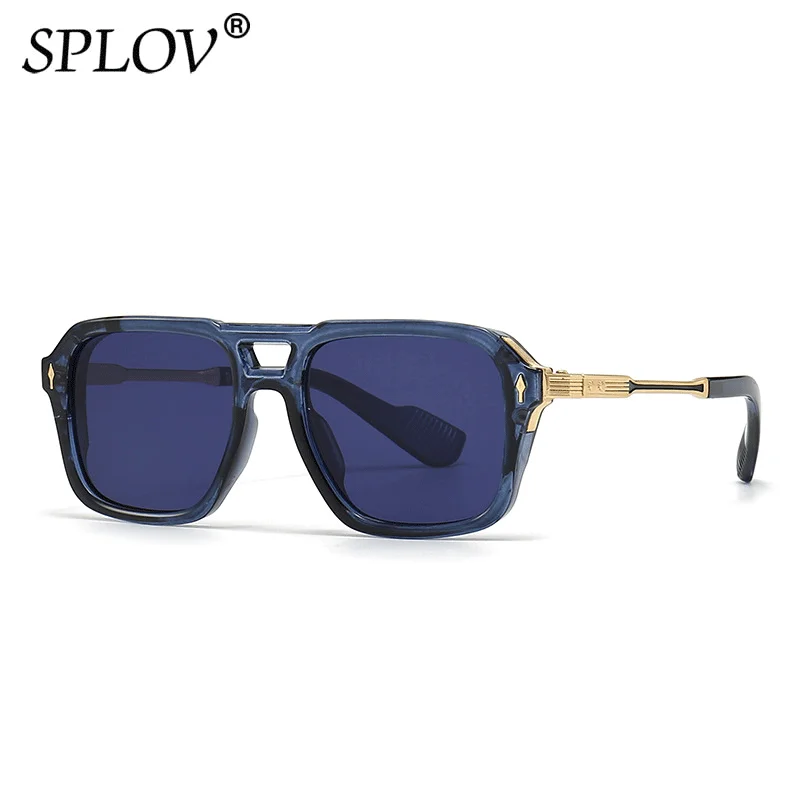 Fashion Square Sunglasses Retro Rivets Double Bridge Men Punk Gradient Glasses Vintage Rectangle Women Shades Ins Trendy UV400