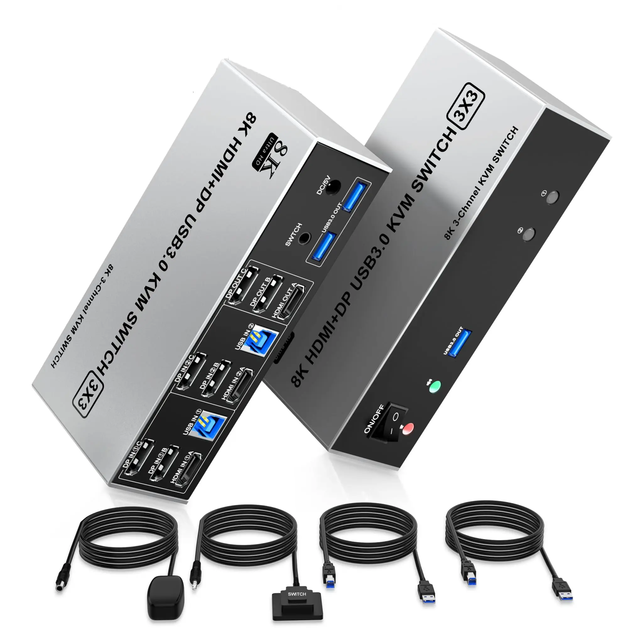 

8K USB 3.0 2 Displayport+HDMI KVM Switch Triple Monitor 2 Computer, 2 PC Share 3 Monitors KVM with Audio Microphone 3 USB Ports