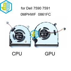 CPU GPU Cooling Fans For Dell Insprion 15-7590 7591 P83F Laptop Graphics Card Cooler 0MPHWF 0861FC FM6A FM69 DFS5K22115371D