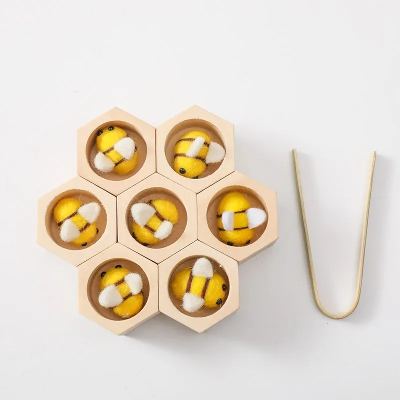 1 Set Wooden Beehive Toy Children\'s Educational Enlightenment Toys Early Education Montessori Game Small Bee Toy Christmas Gift