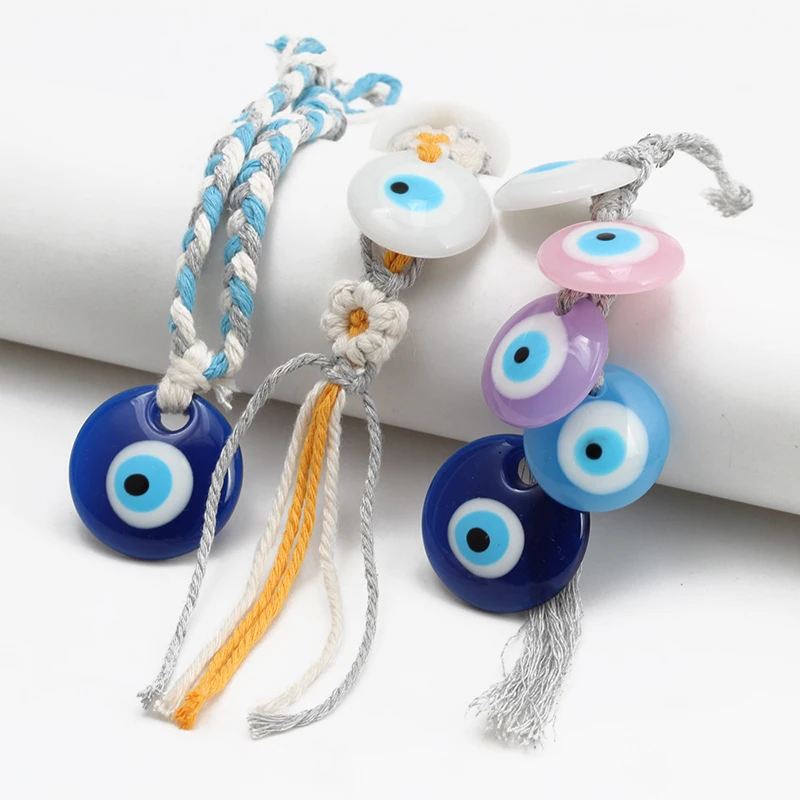 Evil Eye Wall Decor Handmade  Macrame Lucky Eye Plastic Blue Turkish Evil Eye Pendant Keychain Wall Hanging Bead Room Decor Gift