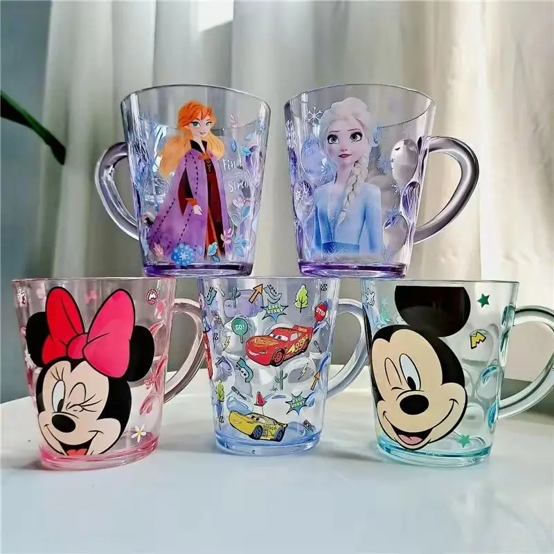 Vasos Transparentes de Leche con Personajes de Dibujos Animados de Frozen, Elsa, Anna, Mickey y Minnie para Niños, Tazas de Agua para Niñas Pequeñas