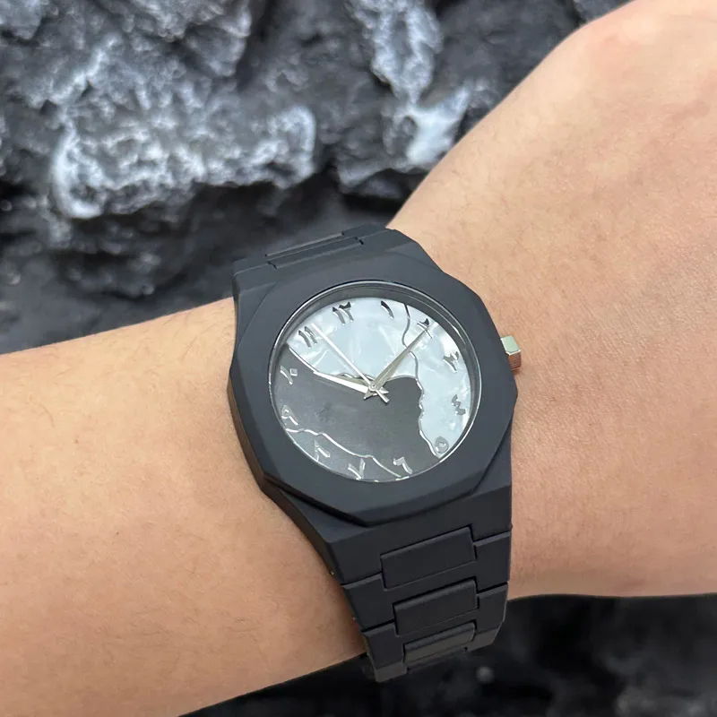 Creative Silver Shell Dial Men's Business Watch Lightweight Polycarbonate Case High Tech Quartz Waterproof Clock Relogios