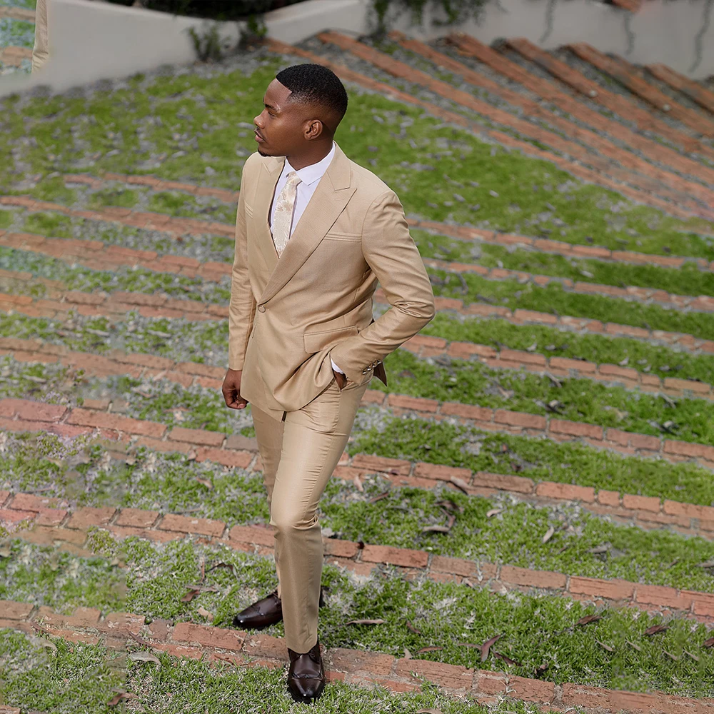 Elegant Men's Suits 2 Pieces Peaked Lapel One Single Button Evening Party Suit Prom Blazer Slim Fit Formal Business Customized